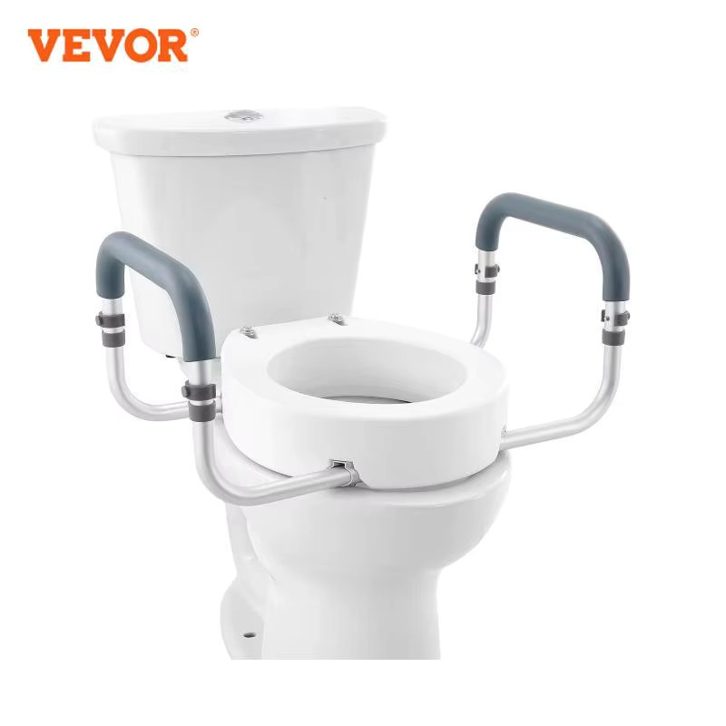 VEVOR Raised Toilet Seat 3.5" Height Raised 300 lbs Weight Capacity for Standard Round Toilet Aluminum Handrail