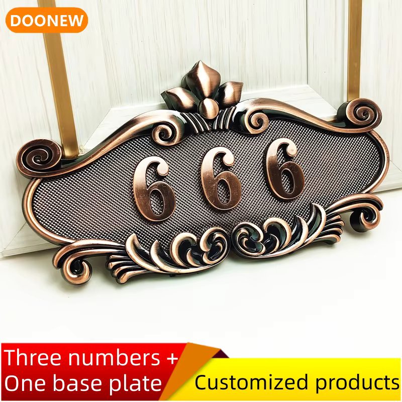 Door Plate Imitation House Number Metal Bronze ABS Plastic Signs Stickers For Hotel Apartment Flat Address Mailbox Home Label