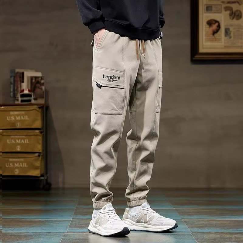 Spring Autumn New Fashion Elastic Waist Drawstring Solid Men's Clothing Korean Bound Feet Pockets Simplicity Chic Casual Pants