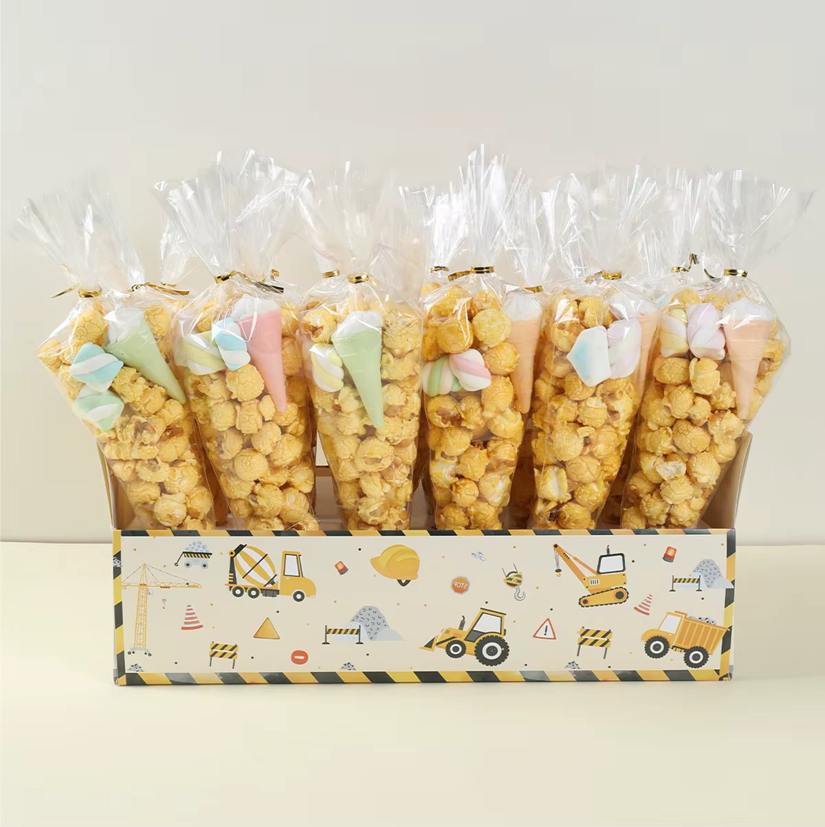 Construction Theme Wedding Confetti Cones Stand Excavator Vehicle Birthday Candy Bags Boys Birthday Cones Tray Holder Decor