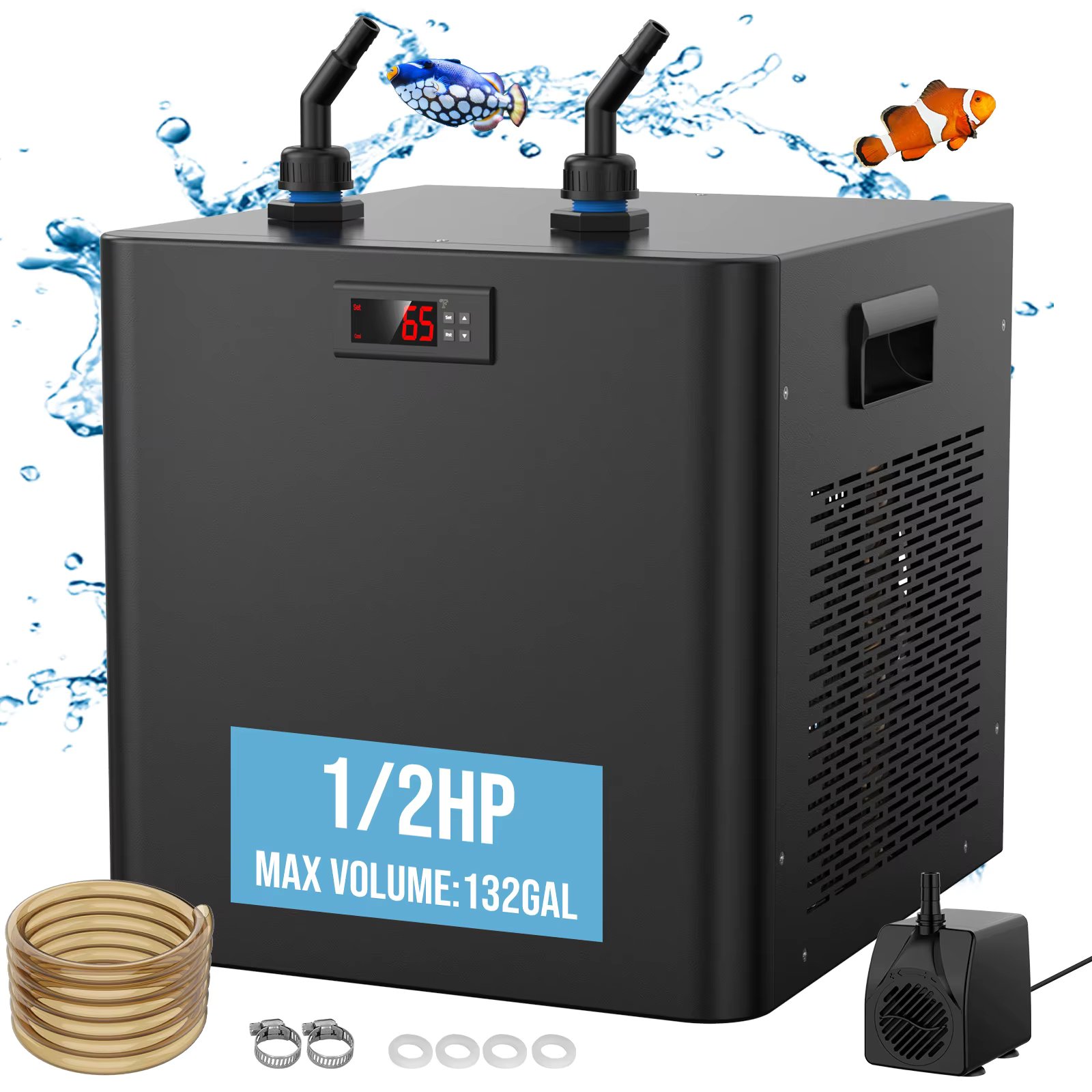 500L Aquarium Chiller 132Gal 1/2 Water Chiller for Hydroponics System Ice Bath Home Use Axolotl Fish Coral Shrimp with Pump