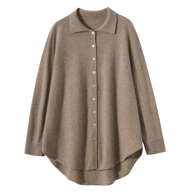 Autumn Women's Cardigan 100% Cashmere Knitted Sweater Chic Tops Cashmere Coat Causal Turn-down Collar Loose Large Size Women's