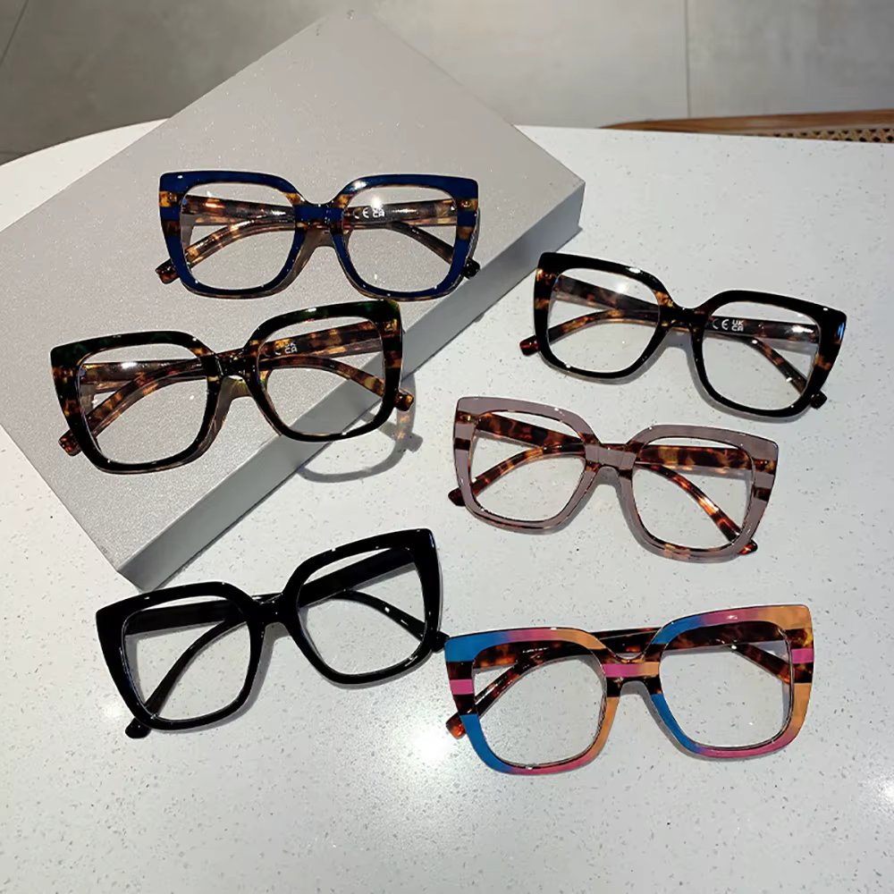 Trendy Women Large Frame Glasses Square Retro Brand Design Colourful Eyeware Anti-blue Light Glasses for Decoration Daily Use