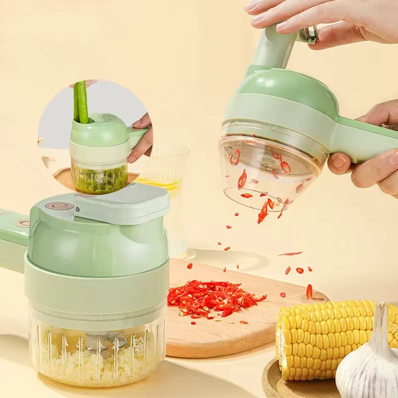 4In1  Vegetable Cutter Set Handheld Wireless  Garlic Masher Food Chopper Meat Grinder Machine Food Peel Slice