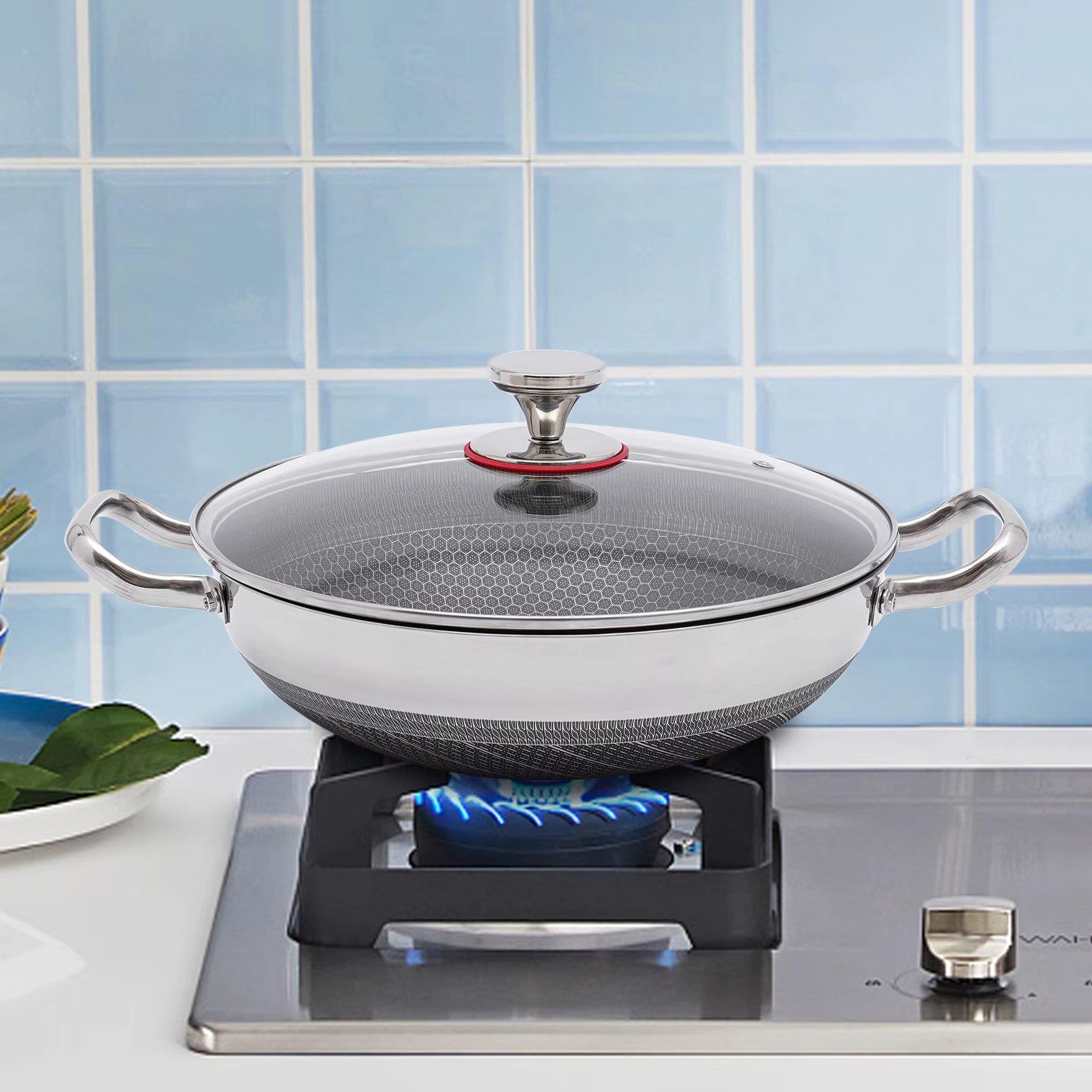 Stainless Steel Pan With Cooking Lid Non-stick Frying Pan with 2 Handles 316 Stainless Steel Pan Suitable for All Stove