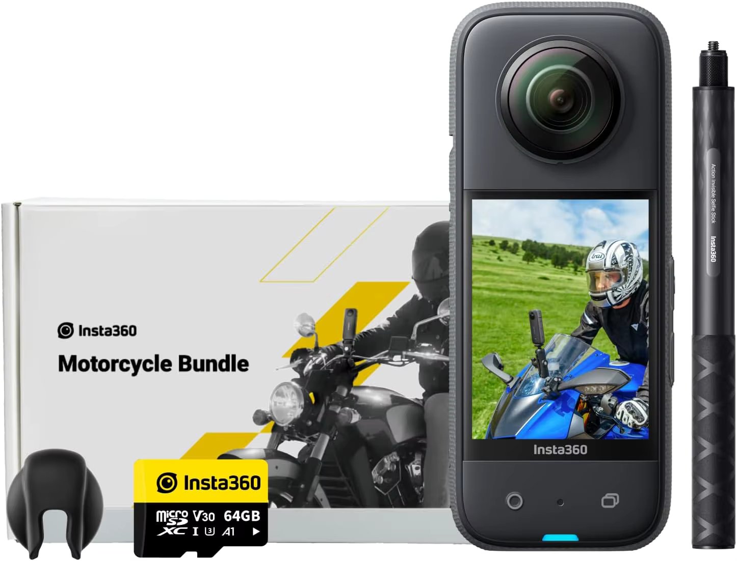 X3 Motorcycle Kit (New Version) - Waterproof 360 Action Camera with 1/2" 48MP Sensors, 5.7K 360 Active  Video, 72MP