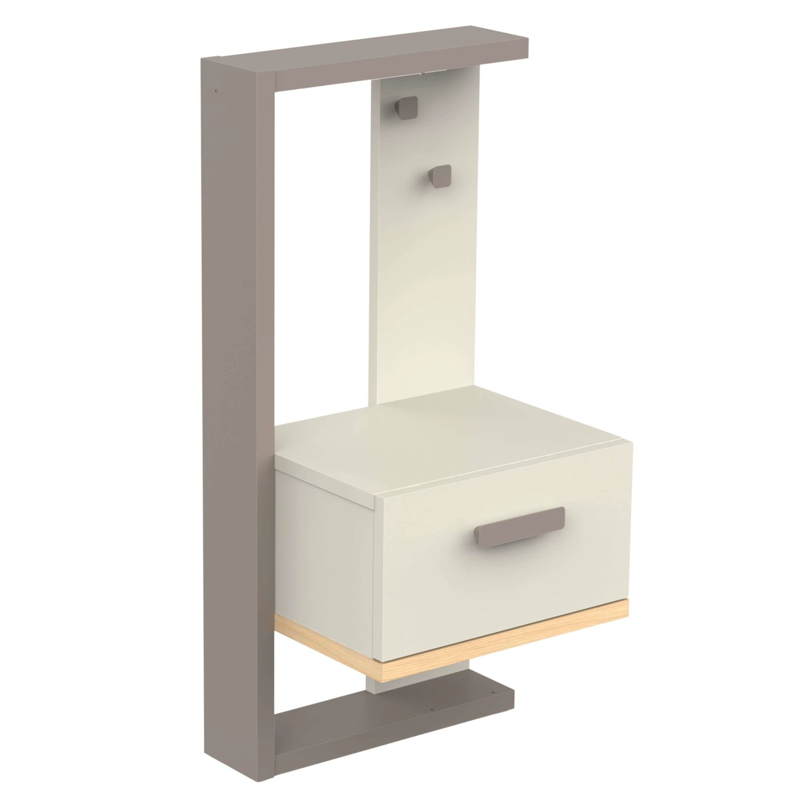 Miroytengo nightstand youth Camillia 1 drawer 2 hooks Oak Vicenza Gray and Clay made of melamine