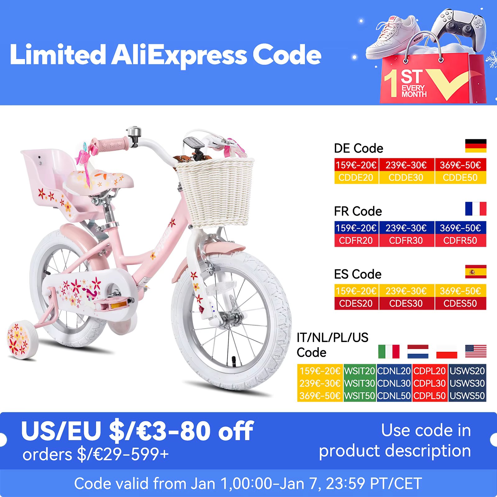 JOYSTAR Unicorn Girls Bike for Kids Ages 2-9,Kids Bike with Training Wheels, Streamers, Basket and Doll Seat