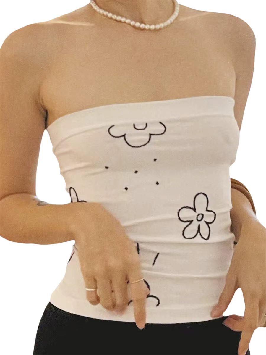 Women Vest Tops Sleeveless Wrap-Chest Floral Casual Party Street Summer Short Shirt