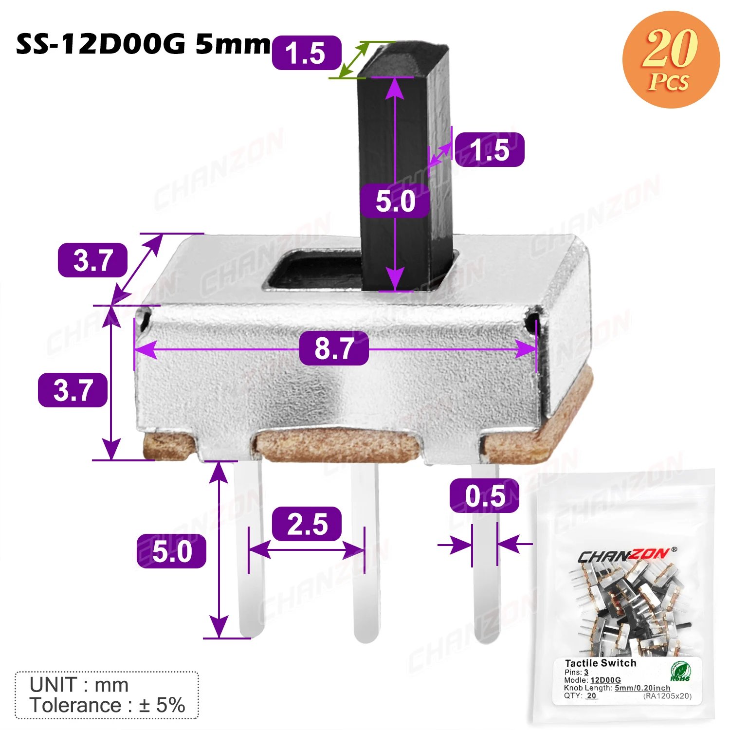 20pcs SS-12D00G 5mm