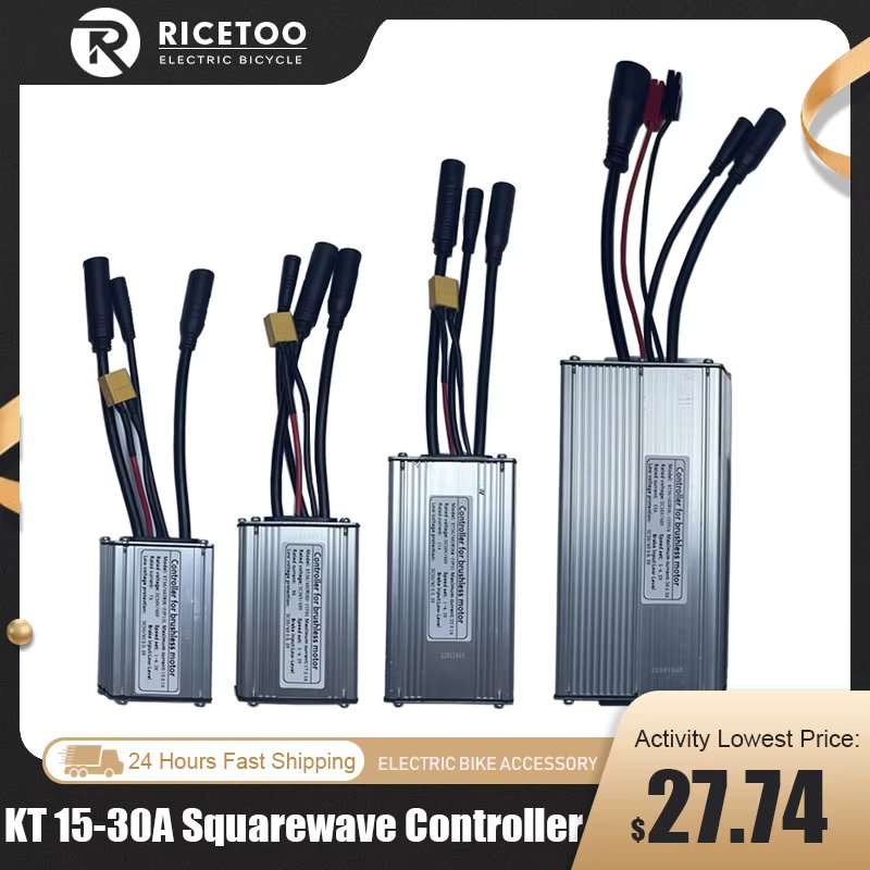 KT Electric Bike Waterproof Controller 15A-30A Without Light Cable Plug 250W350W500W750W1000W Squarewave Controller