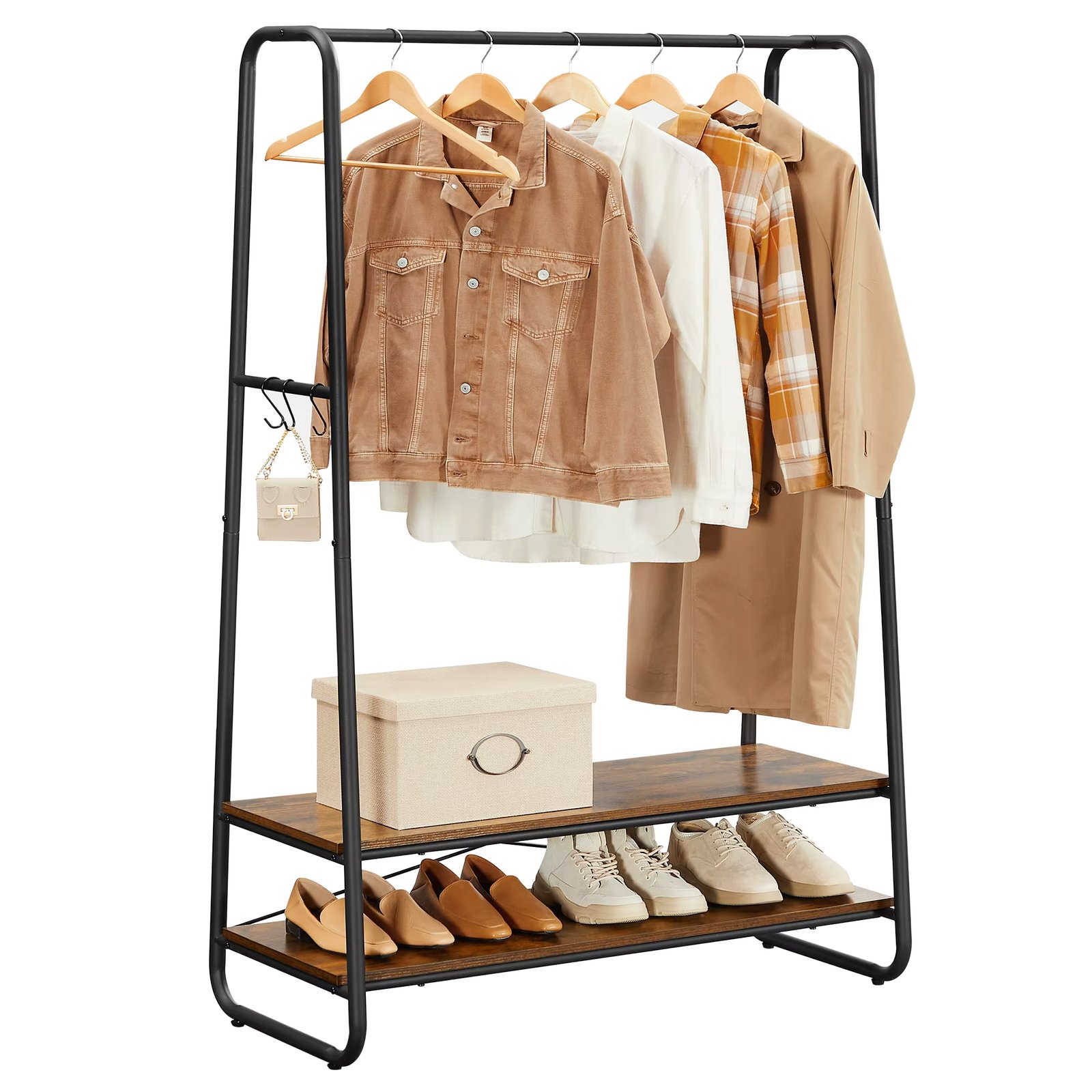 VASAGLE dresses stand, 2 shelves, 6 hooks, steel rack, 100x45x160 cm