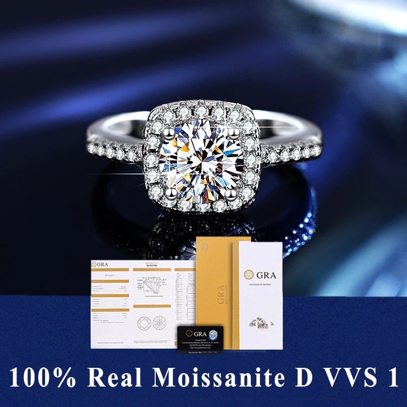 100% Real Moissanite Ring Adjustable Size S925 Sliver D VVS1 Pass Diamond Test Pen GRA Certificate 18K Plating Rings for Women