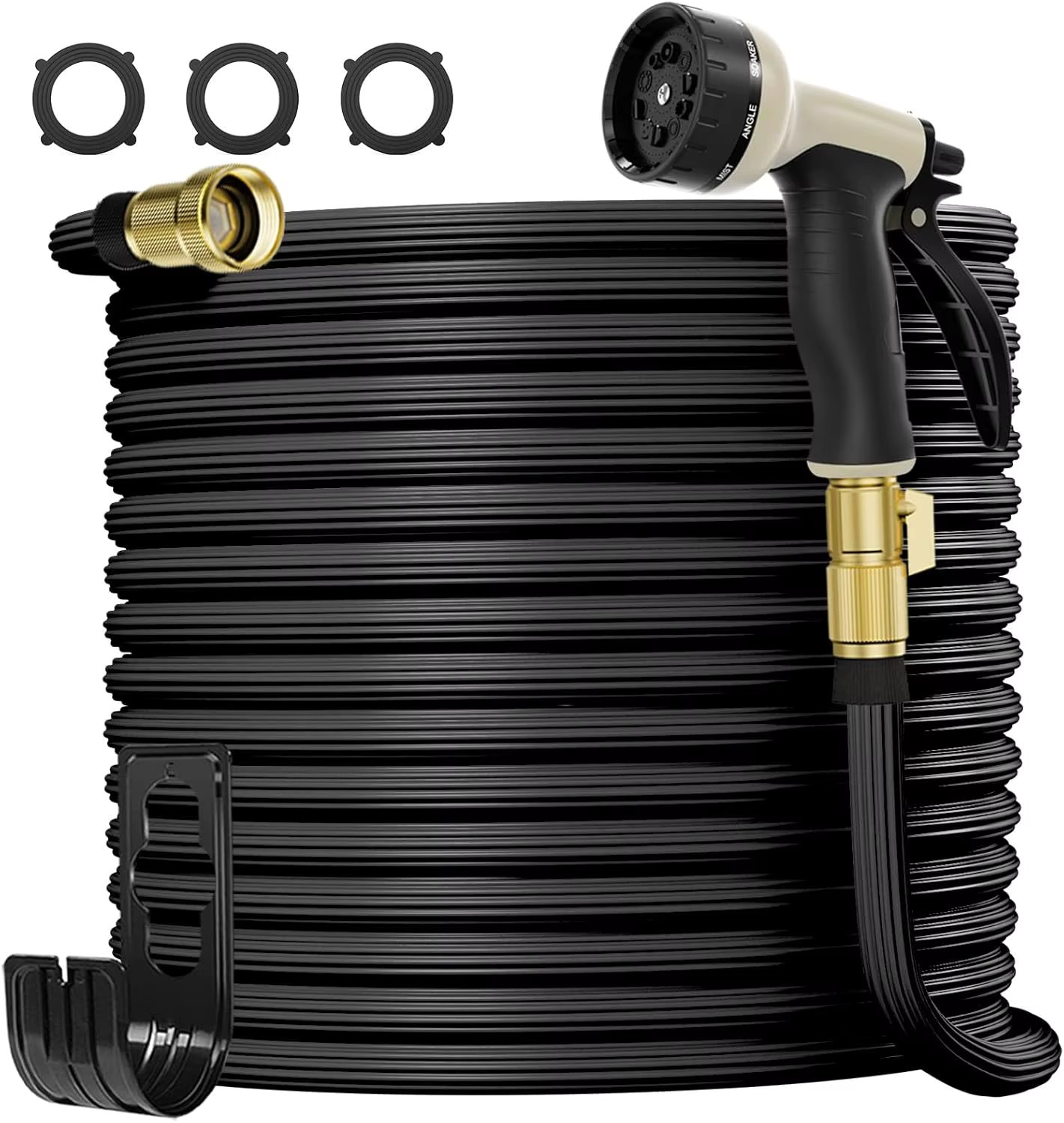 Expandable Garden Hose 100ft, Thickened Leakproof Water Hose with 10 Function Spray Nozzle, 3/4" Solid Brass Connectors,