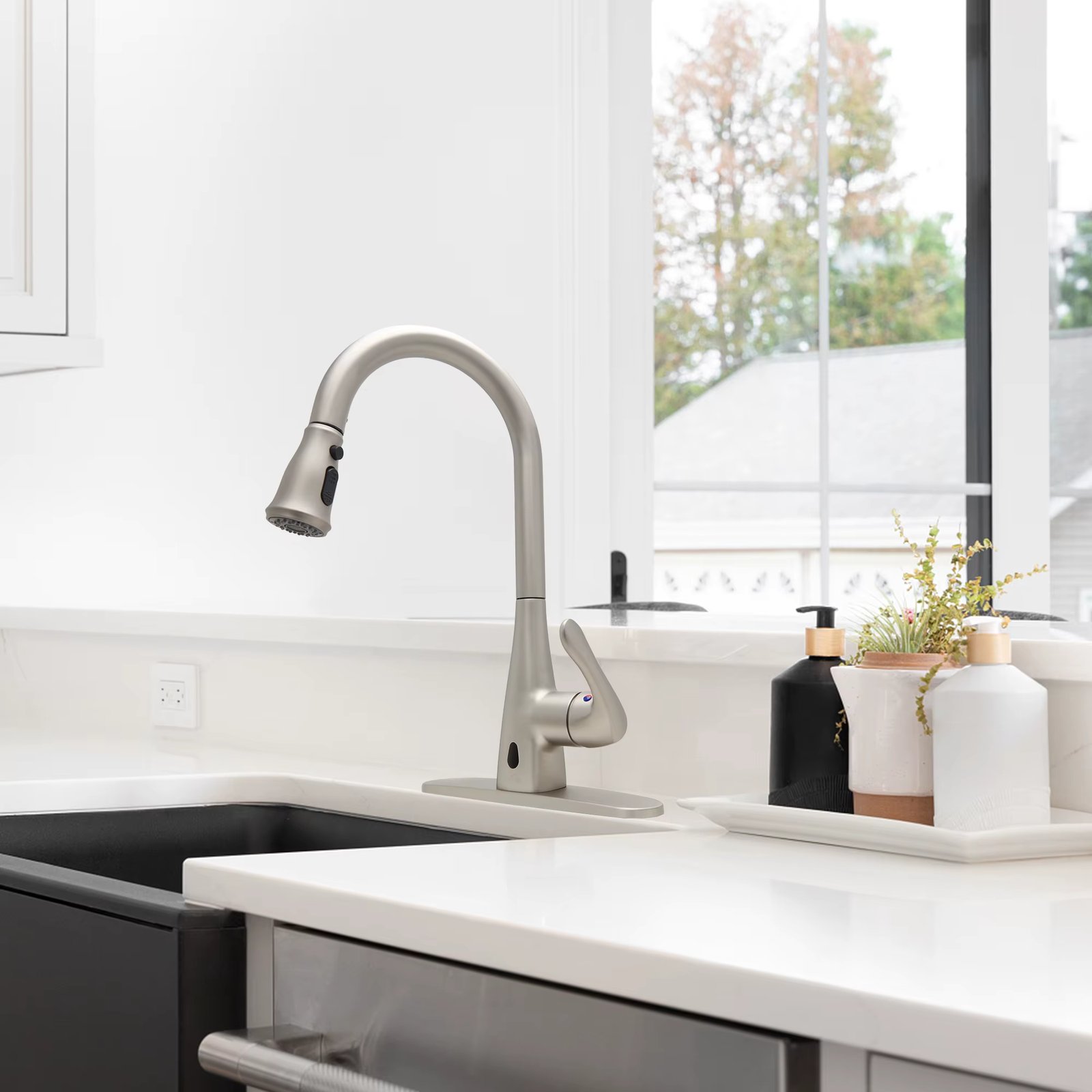 COZZIVITA AB011AG Pull-down Sensor and Infrared Sensor Touchless Kitchen Faucet with Hands Free Option