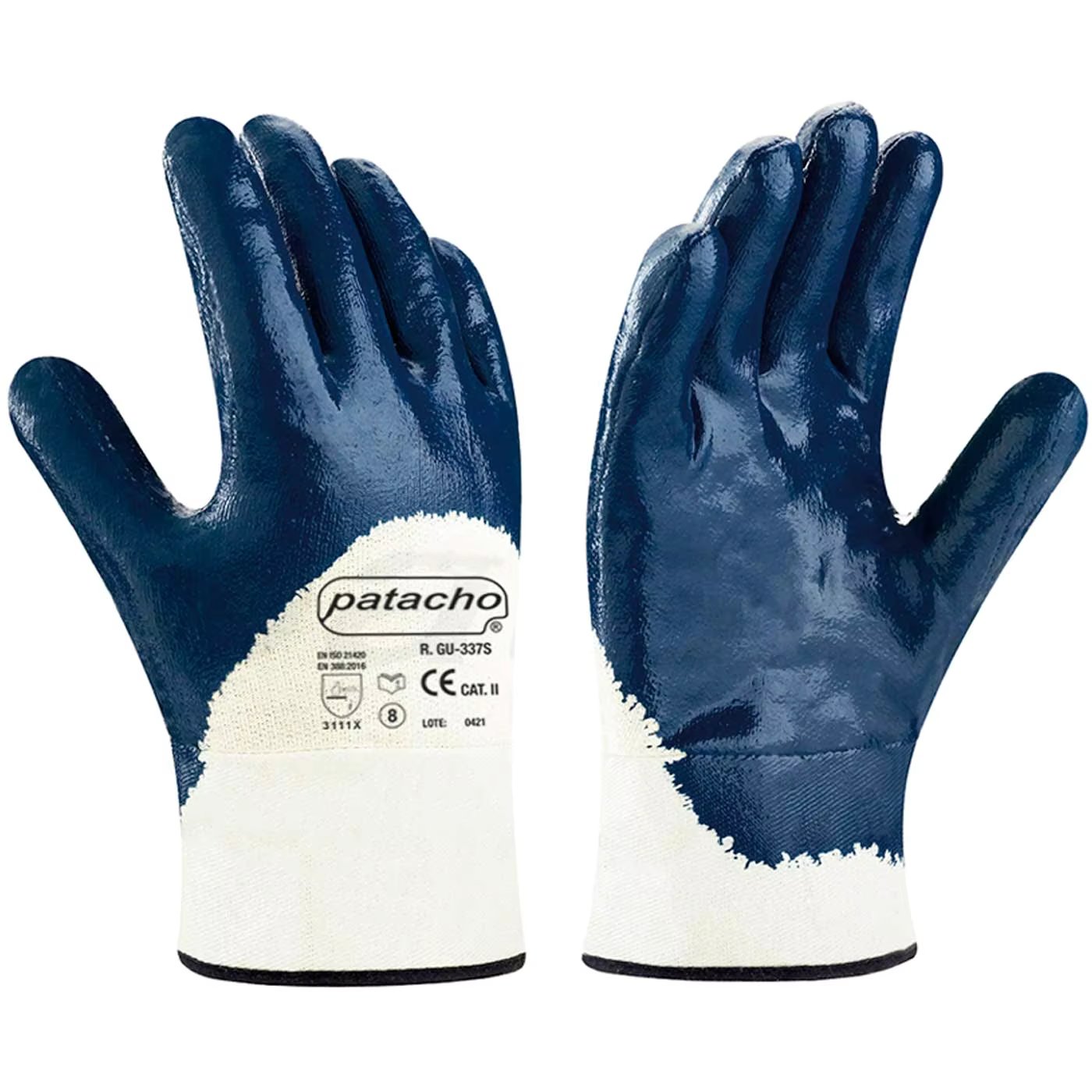 Cotton and nitrile thick working gloves, mechanical protection, DIY, safety, gardening, adult unisex, blue and bl