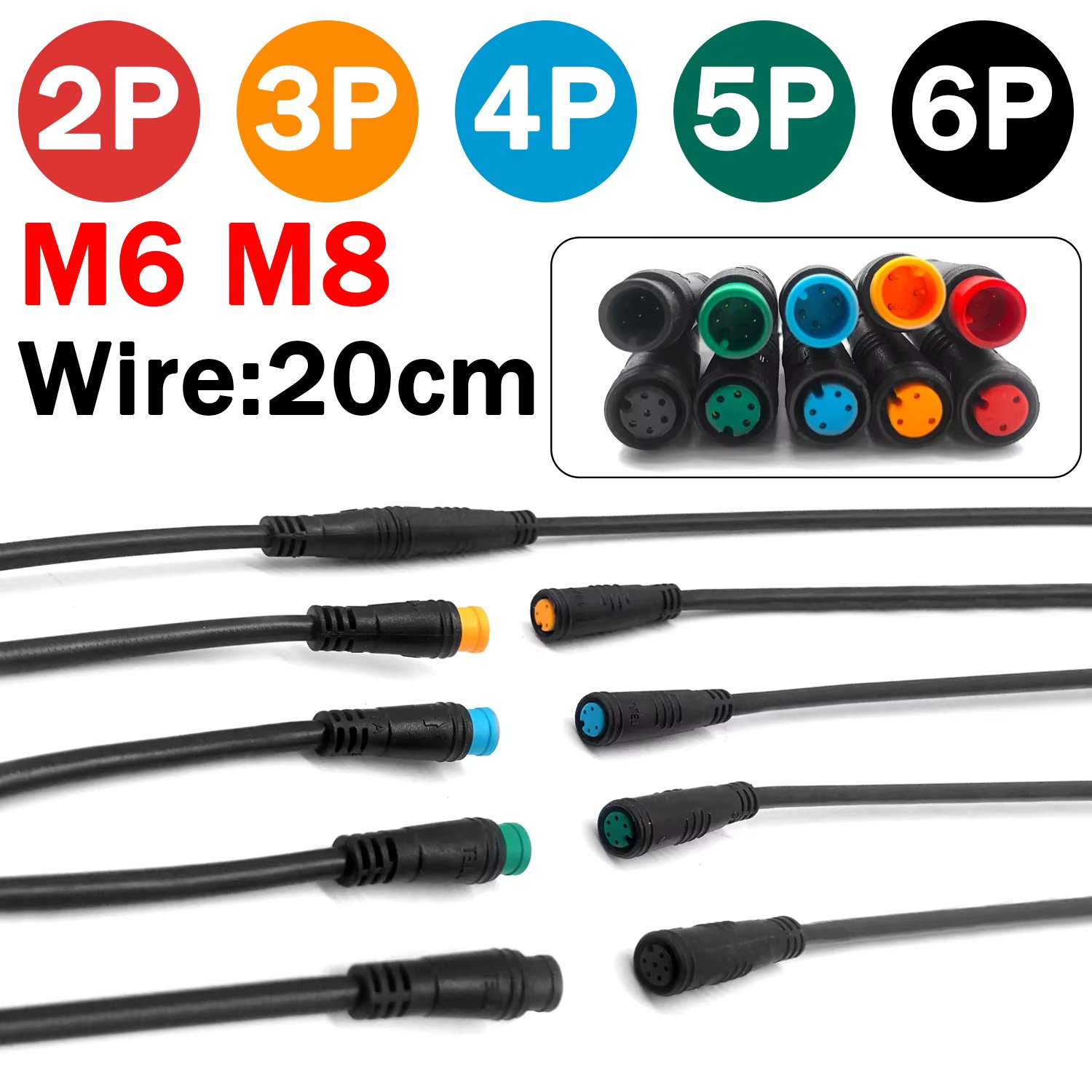 5/20/100Pcs Julet M6 M8 Waterproof Electric Bicycle Butt Joint Plug Male Female Ebike 4 Pin Display Cable Connector Wire 20cm