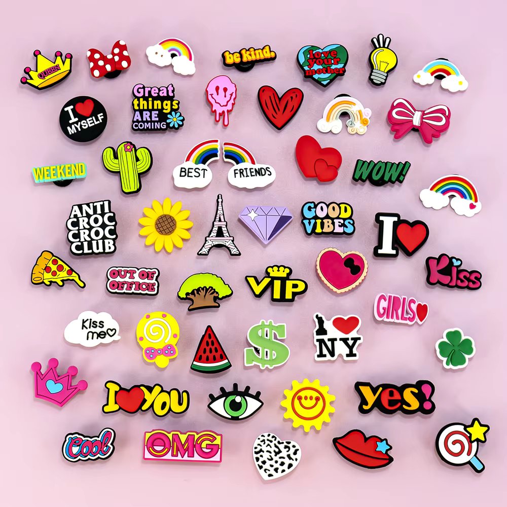 50PCS Set Casual Shoe Charms Cute Cactus Hearts Shoe Decoration for Clog fit Women Men Accessories Shoe Buckle Clips Pendant