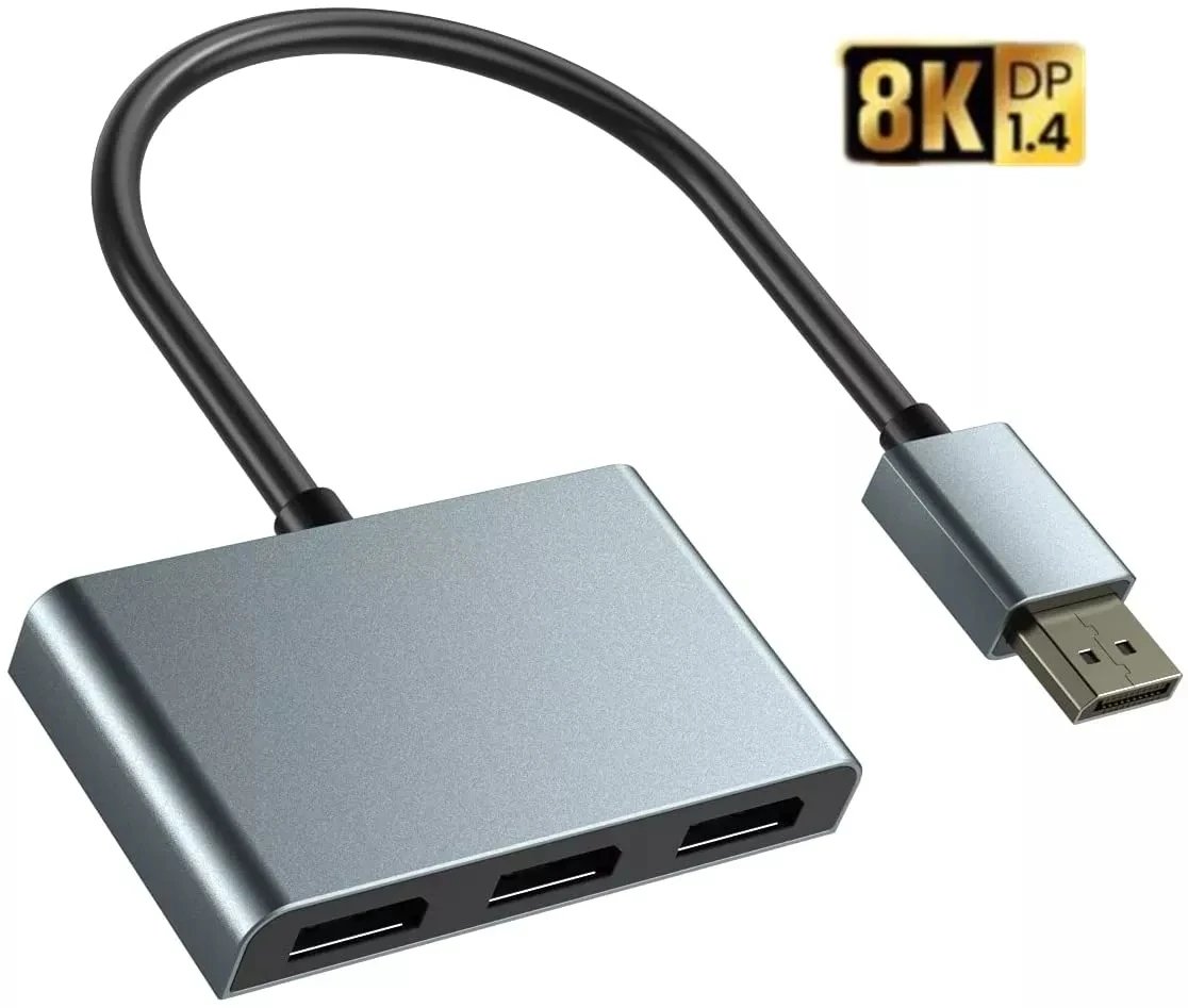 DisplayPort 1x3 Splitter MST SST Adapter DP1.4 Hub 8K@60Hz 4K@120Hz Multi Monitor Splitter for Extended Display and Mirror Mode