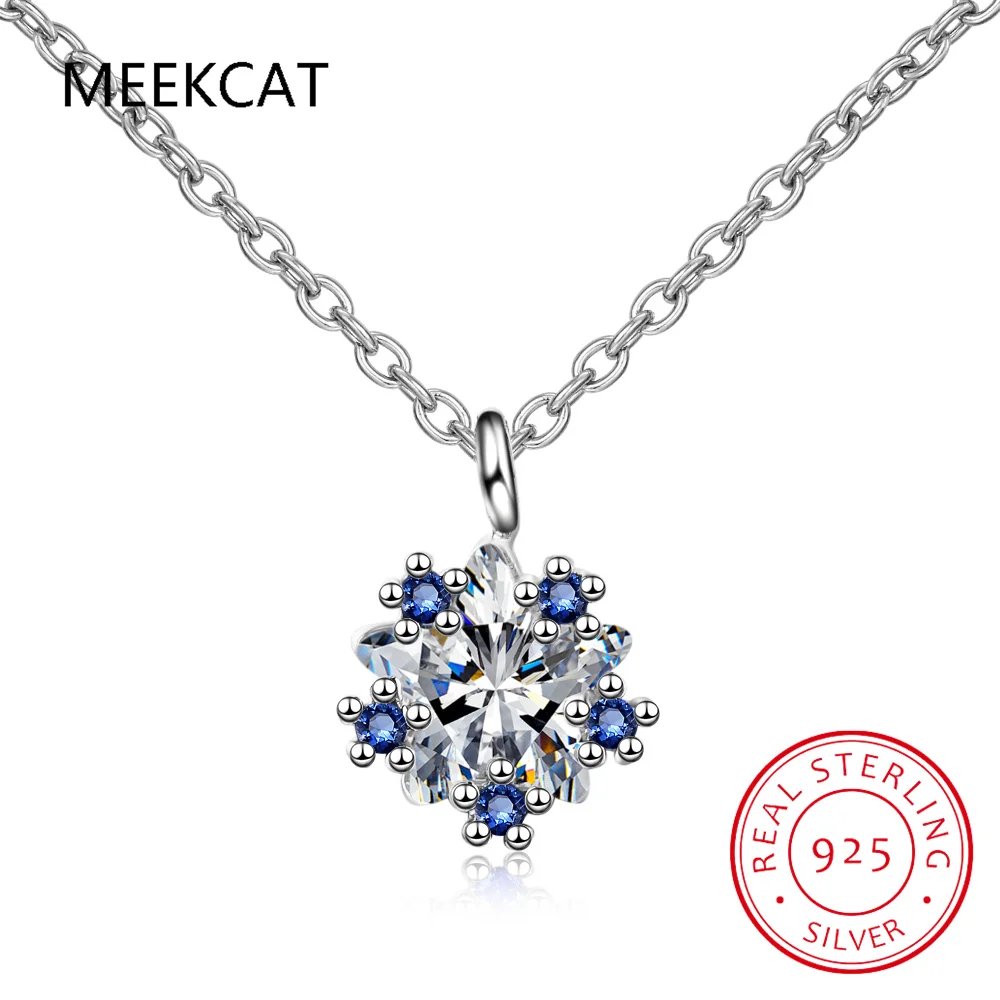 Sapphire Moissanite Snowflake Necklace 1CT VVS Lab Diamond Pendant Necklace for Women 925 Sterling Silver Wedding Jewelry Gift