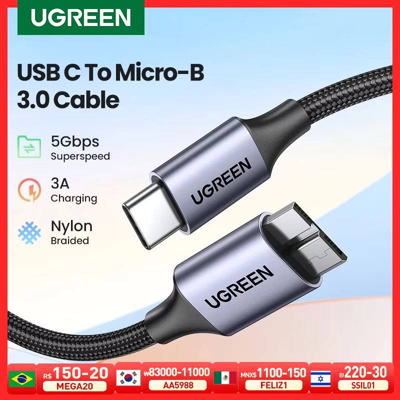 Ugreen USB C to Micro B 3.0 Cable 5Gbps 3A Fast Data Sync Cord For Macbook Hard Drive Disk HDD SSD Case USB Type C Micro B Cable