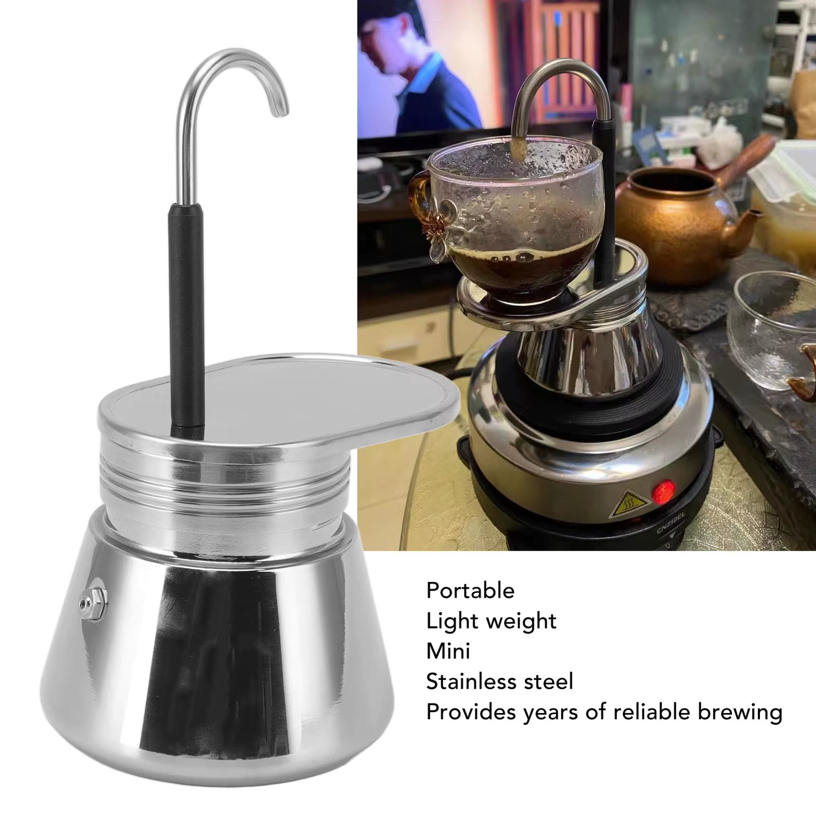 Moka Pot Double Tube 304 Stainless Steel Coffee Pot Italian Coffee Maker Pot Espresso Hand Pour Coffee Appliance Pot