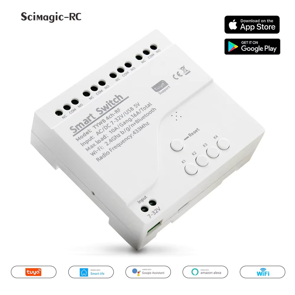 Tuya Smart Remote Control Wifi Wireless Switch Module 4/1CH DC 5V 12V 24V 32V AC 220V Inching Self-Locking RF Receive 10A Relays