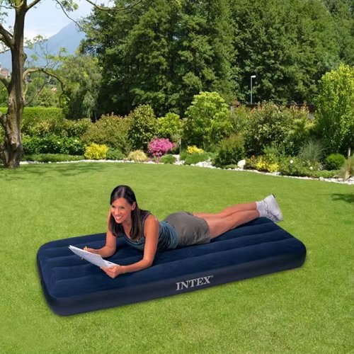 Colchão Ar Inflável Intex Solteiro Azul Camping Viagem 68950