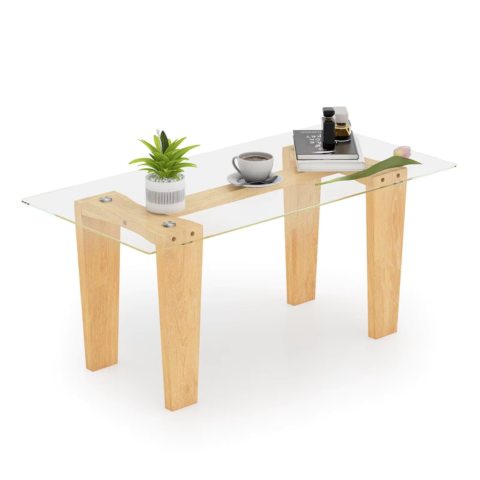 GOFLAME Rectangle Coffee Table Modern Tempered Glass Top Accent Table Sofa Center Table