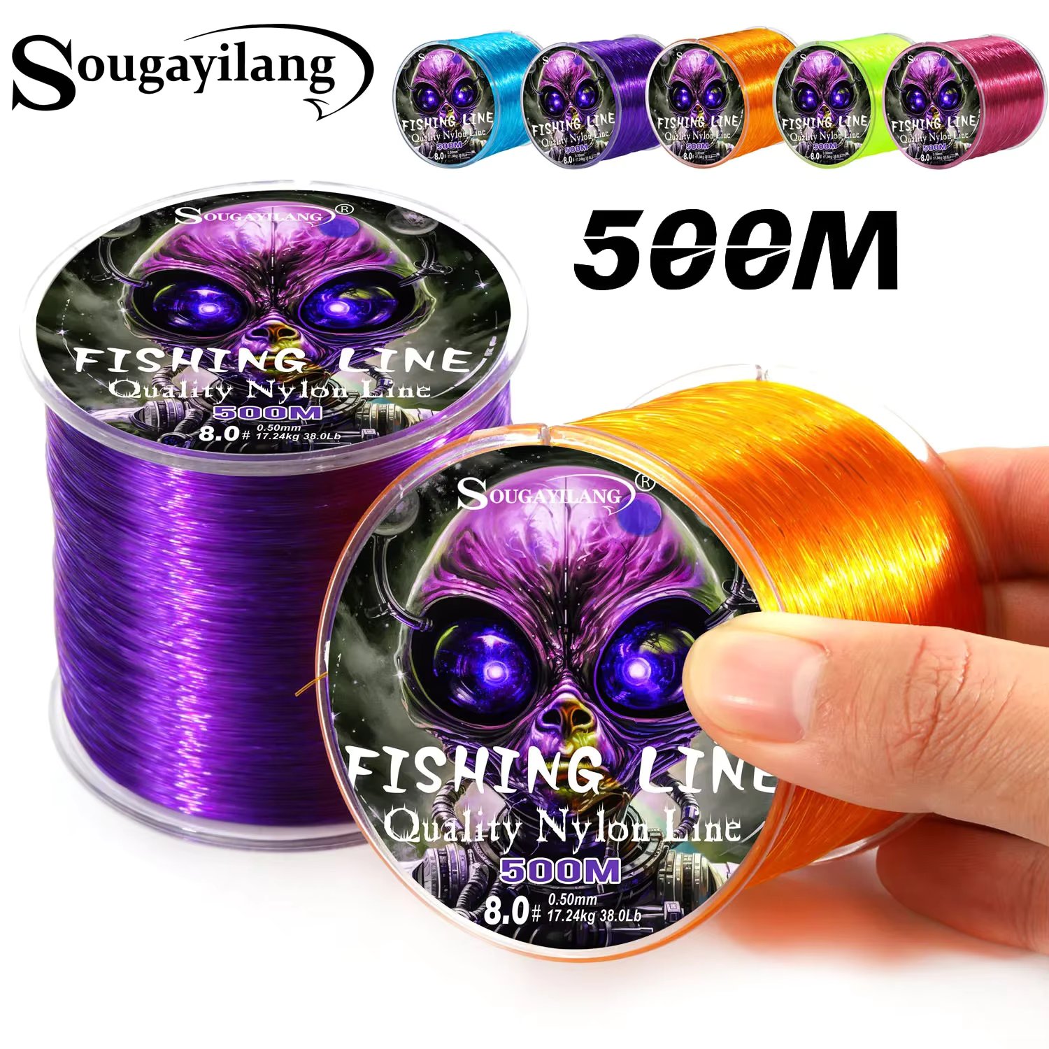 Sougayilang 500m Nylon Fishing Line Japanese Super Strong Monofilament Main Line Fishing Cord for Saltwater/Freshwater Fishing