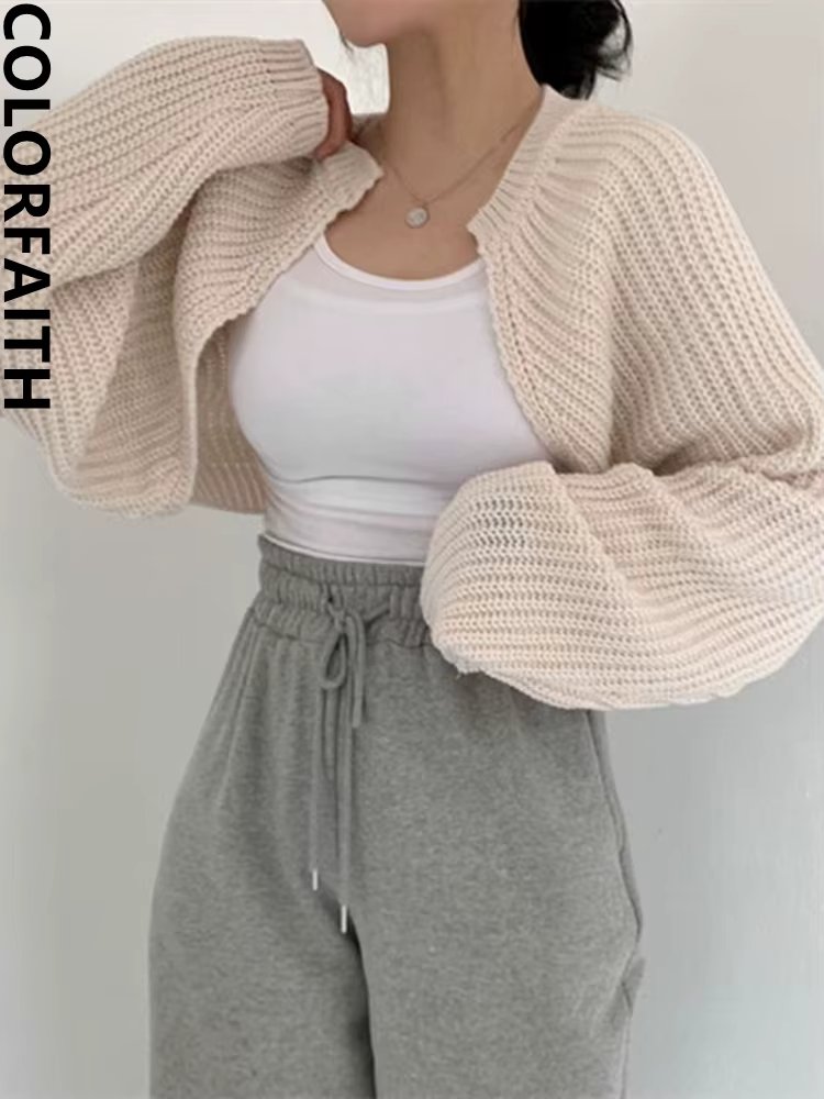 Colorfaith SWC1653 New 2023 Chic Korean Fashion Short Cardigans Knitted Poncho Women Summer Elegant Vintage Minimalist Lady Tops