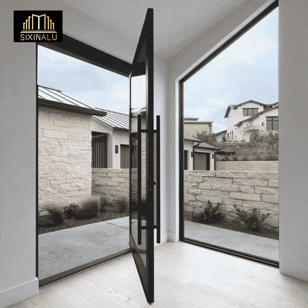 Sixinalu Pivot Door With Electric Shutter Custom Exterior Doors Front Alumium Double Glass Push Pull Door Rotating Home Decor