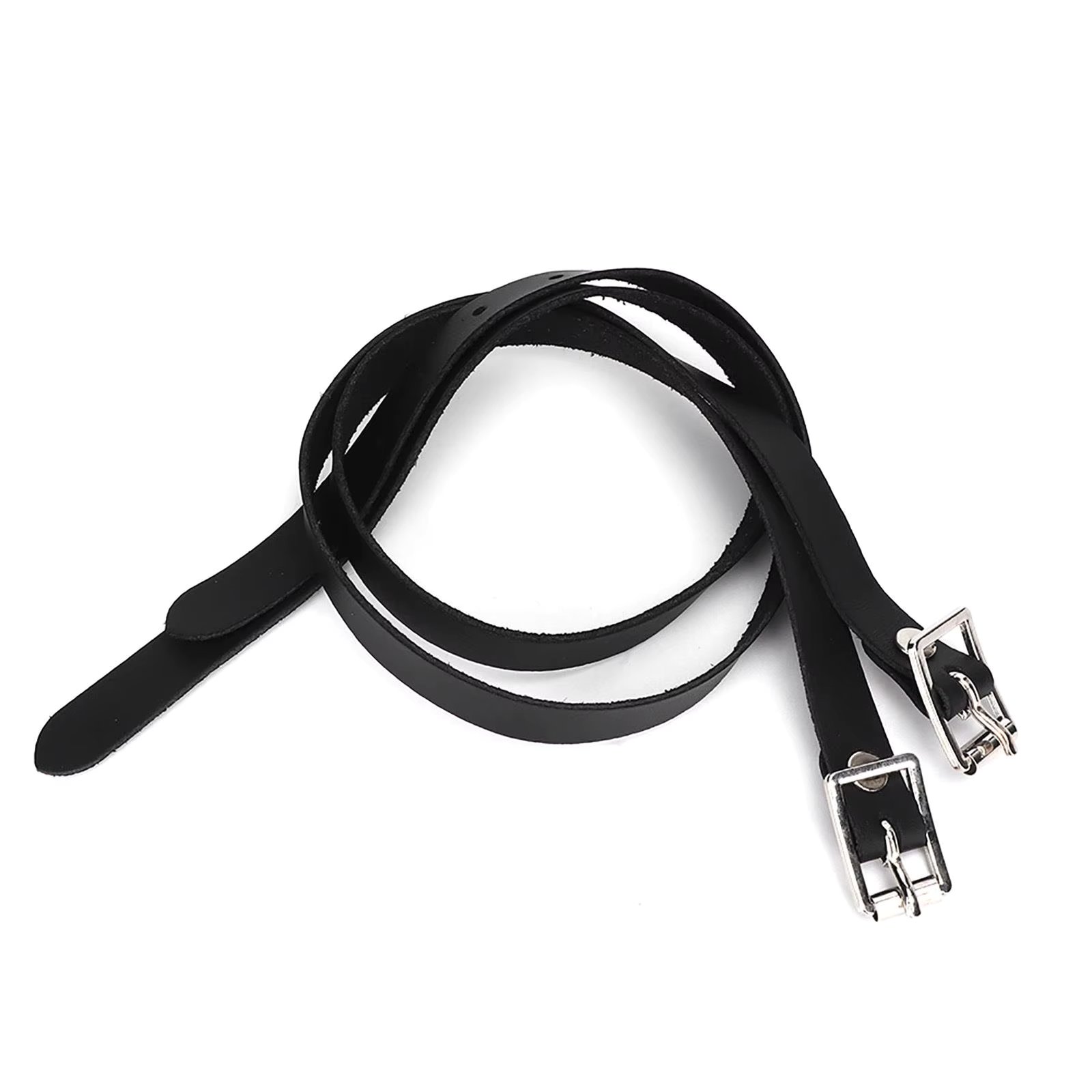 1 Pair 50cm Leather for spur Strap Extensions with Stainless Steel Buckle - Horse Riding Accessories in Black
