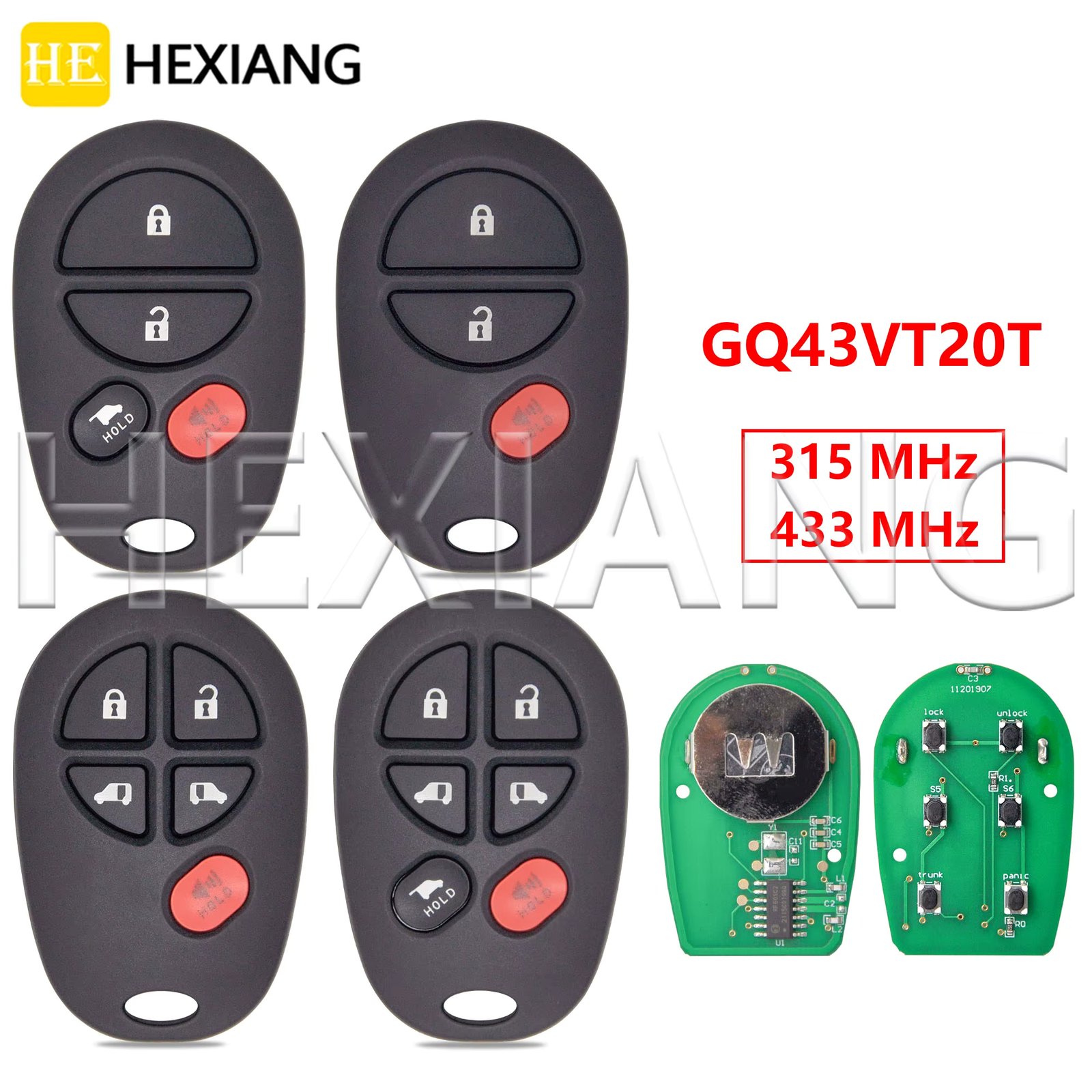 HE 315/433MHz 3/4/5/6 Button Car Remote Key GQ43VT20T For Toyota Sienna Highlander Avalon Camry Sequoia Solara Tacoma Tundra