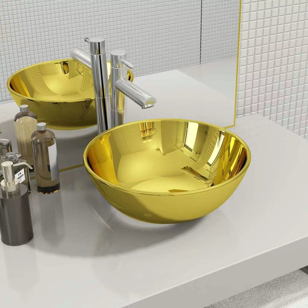 Elegant 28x10 cm Gold Ceramic Wash Basin - Modern Bathroom Sink