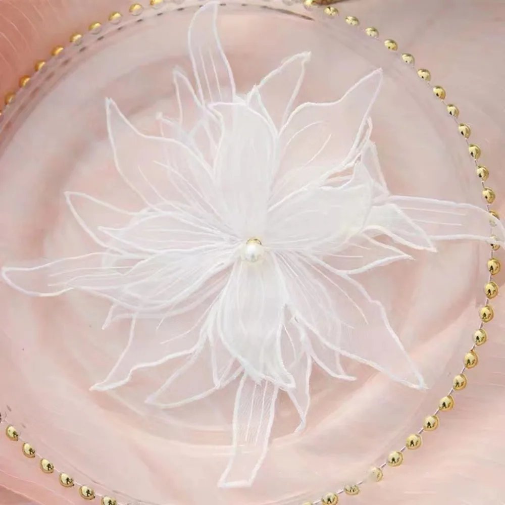 1PC Flower Shape Embroidered Fabric Lace Ribbon Applique Handmade DIY Detachable Bead Lace Trim Wedding Dress Sewing Craft