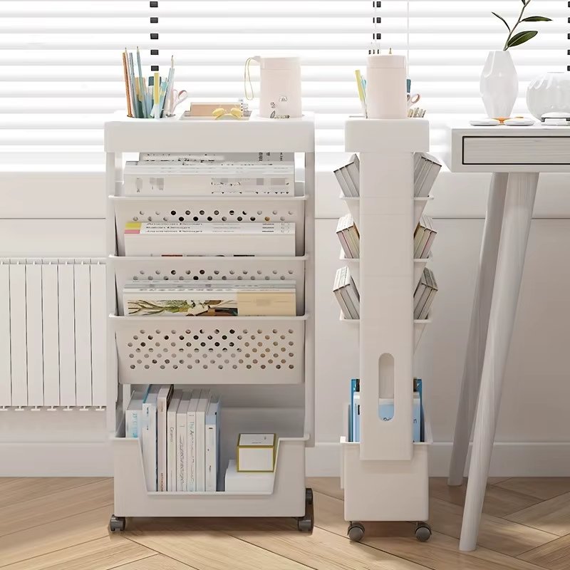 5-Tier Removable Magazine Newspaper Storage Rack, Book Storage Rack With Wheels, Tableside Bookshelf, Suitable For School, Class