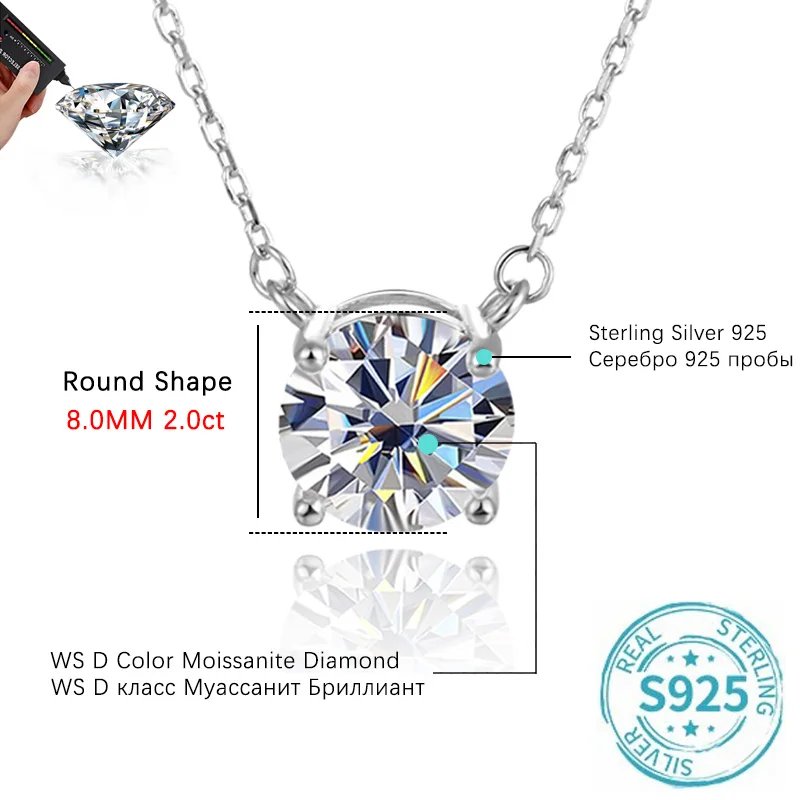 ALIZERO 3.0ct VVS1 D Color Moissanite Necklace For Women Fine Jewelry with GRA 925 Sterling Sliver Chain Plated 18k White Gold
