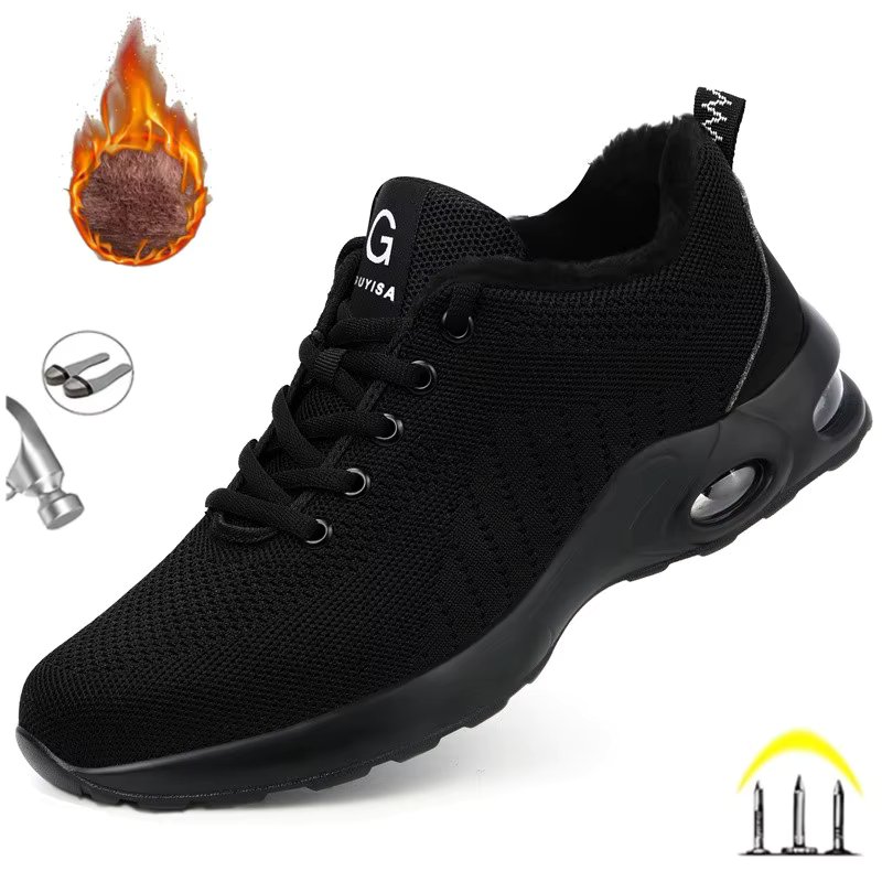 Warm Winter Plush Safety Work Shoes For Men Indestructible Steel Toe Cap Anti Nail Labor Protection Boots Sneakers Male Footwear