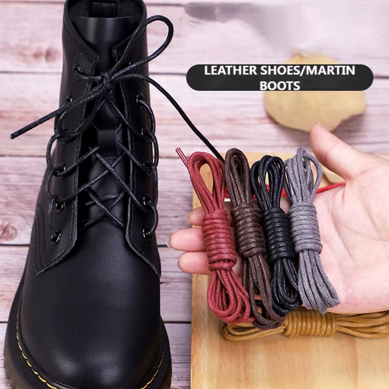 Cotton Waxed Shoelaces Round Oxford Shoe Laces Boots Laces Waterproof Leather Shoelace Length 60/80/100/120/140/180 CM 1Pair