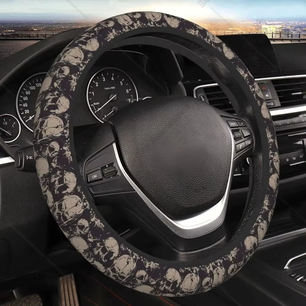 Car Steering Wheel Cover Universal 15 Inch Vintage Grunge Skulls Steering Wheel Protector Car Accessories Diverse Decor