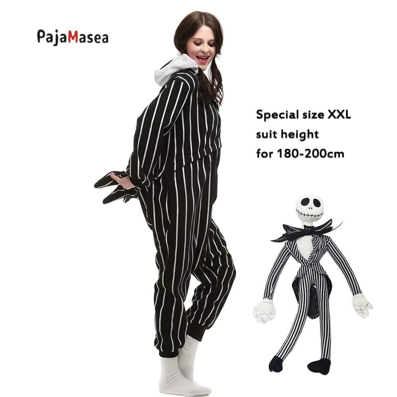 PAJAMASEA Men (145-200CM) Jack Skull Cosplay Onesie Women Halloween Cartoon One-Piece Kigurumi Adults Christmas Party Costume