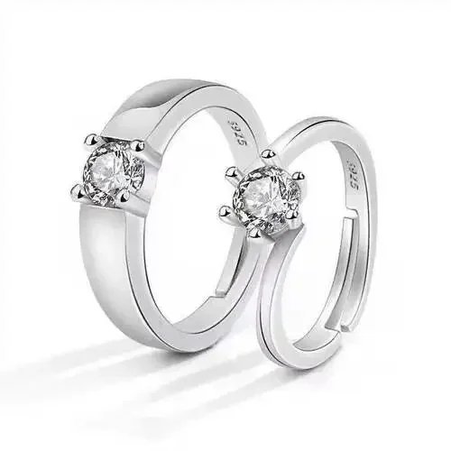Moissanite Zircon Engagement Ring for Men/Women Classic Six-claw Couple Proposal Ring Open Adjustable Pair Ring Wedding Jewelry