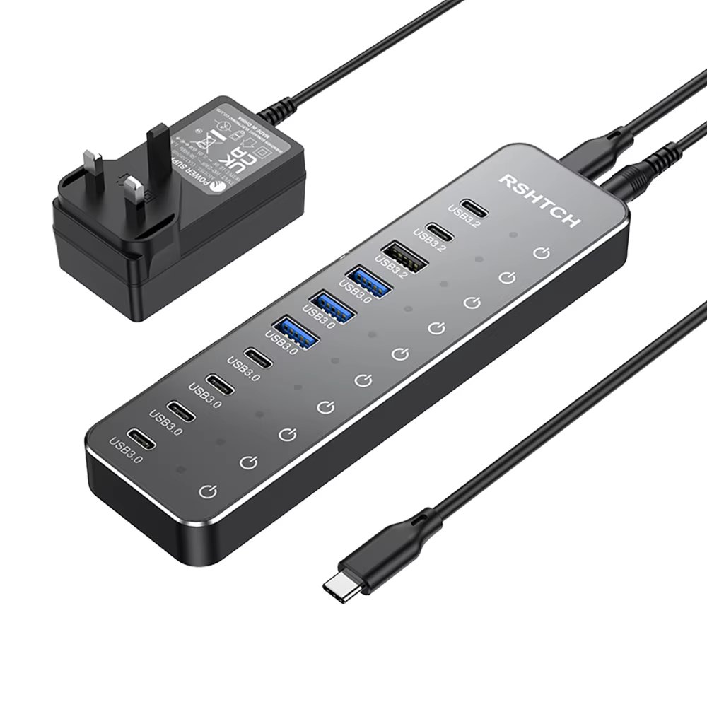 RSHTECH 10 in 1 USB C Hub 10Gbps USB-C with Individual Touch Switches Multiport Splitter Docking Station for MacBook Laptops PC