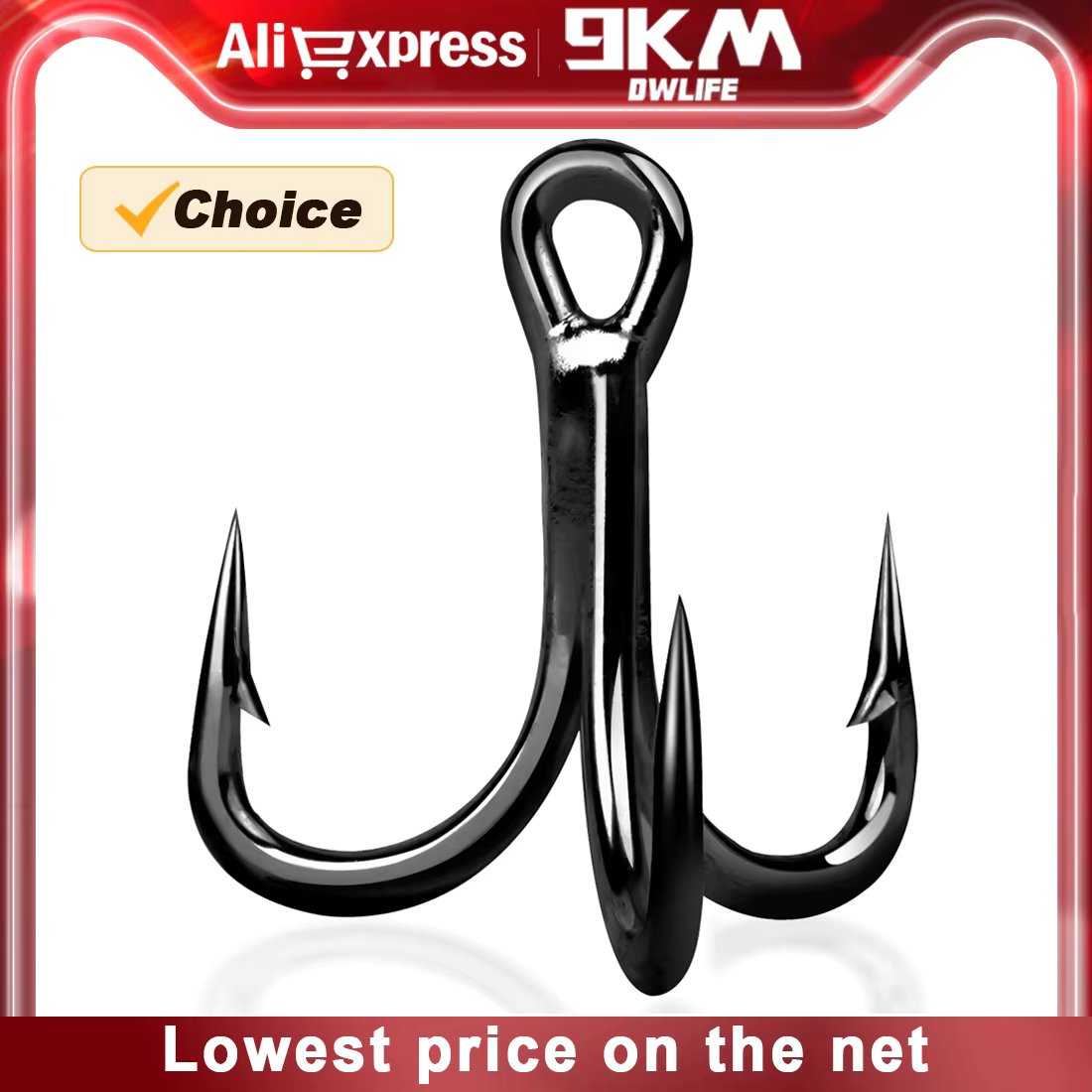 9KM 10Pcs Fishing Treble Hooks 4X Strong Saltwater High Carbon Steel Replacement Fishing Hooks Hard Lures