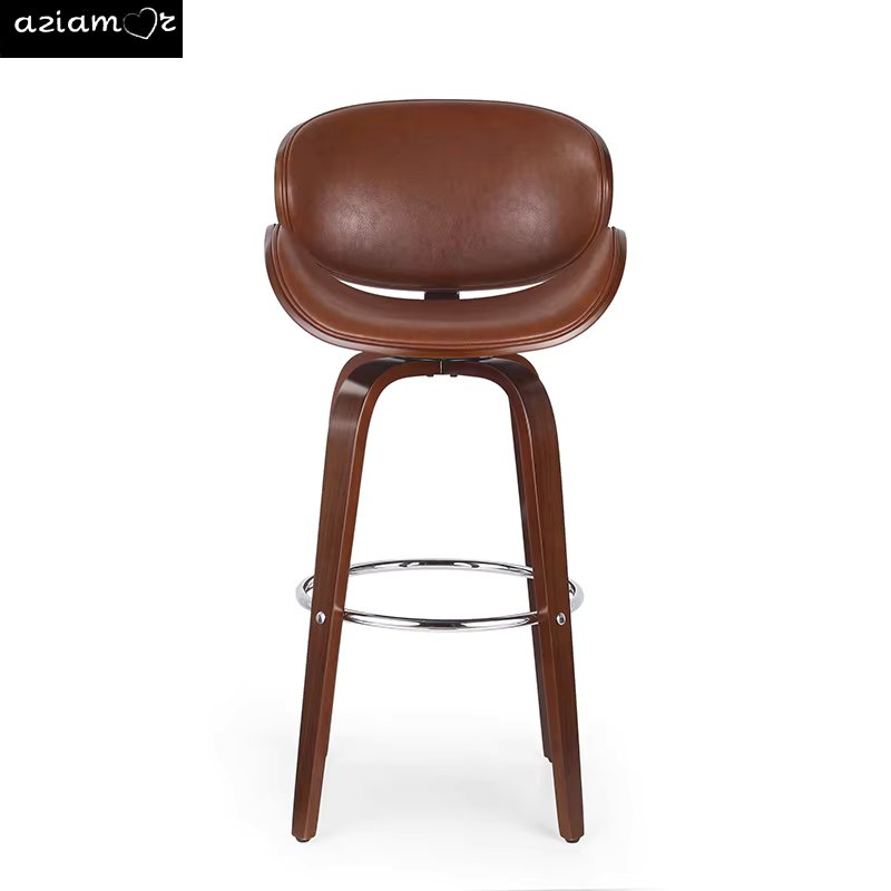 30" Mid-Century Modern Upholstered Swivel Barstool, Walnut + Cognac
