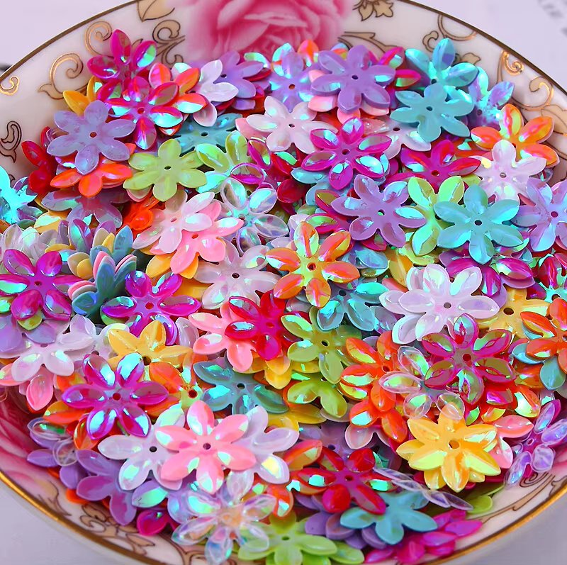 Mixed Color 15mm Flower Shape PVC Loose Sequins Glitter Paillettes for Nail Art Manicure Sewing Wedding Decoration Confetti 10g