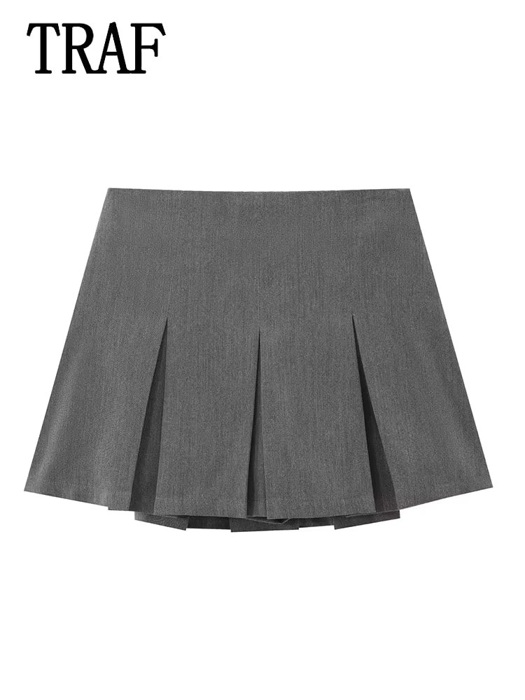 TRAF Women Pleats Short Skirts 2024 New Fashion Women Shorts Skirt Woman Mid-Waist Mini Skirts Casual Summer Skort