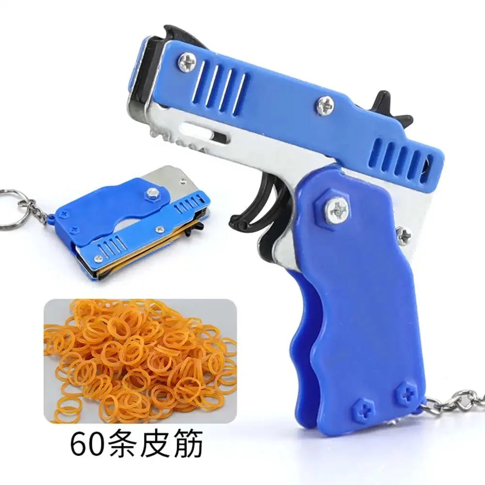 1PCS Keychain Gun 60 Rubber Bands Rubber Band Gun Shooting Pistol Alloy Kid Outdoor Party Metal Gun Gift Boyfriend Gift Funny