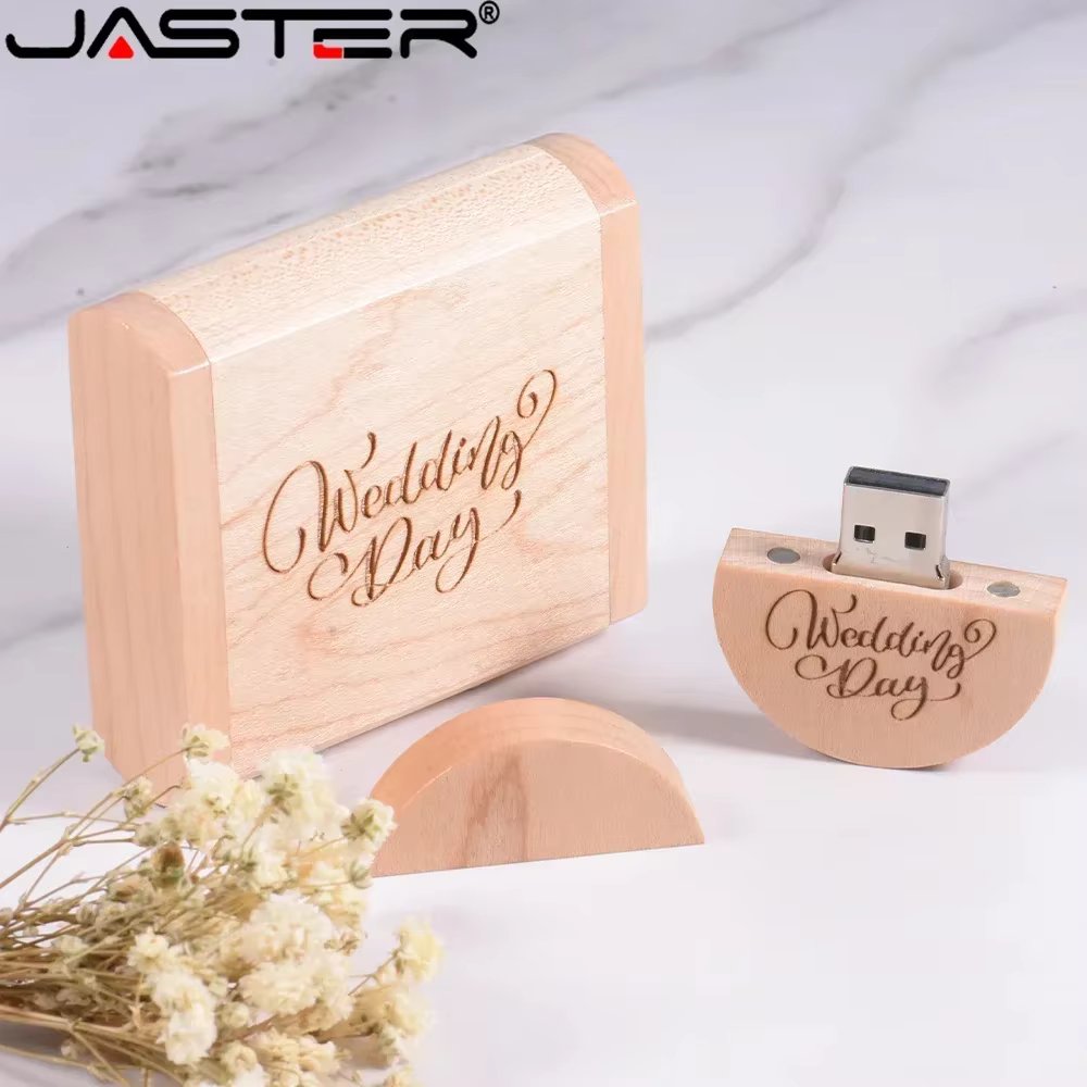 JASTER USB Flash Drive 128GB Round U Stick 2.0 Wooden Free Logo Personal Customized Pendrive 4GB 8GB 16GB 32GB 64GB Wedding Gift